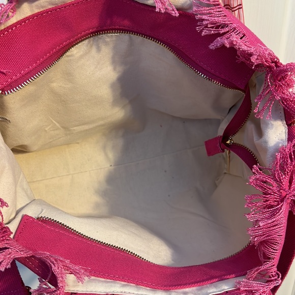 Pink Canvas Tote with Fringe and Scarf - Picture 6 of 9